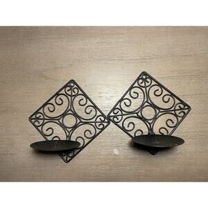 Set Of Black Foldable Metal Wall Candle Holders